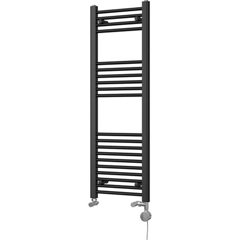 Zennor - Black Dual Fuel Towel Rail H1200mm x W400mm Thermostatic - Straight (1/3)