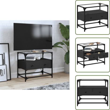 TV-Schrank mit Glasplatte Schwarz 60x35x51 cm Holzwerkstoff - TV Schrank - Fernsehtisch - Holzwerkstoff - Glas - Schwarz (1/5)