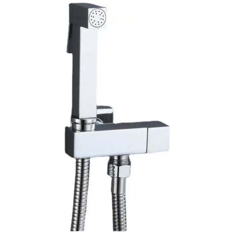 Komplettset aus Messing-WC-Handbrause, Silber, Kupfer-Eckventil + Zinkpistole + 1,5 m Brauseschlauch