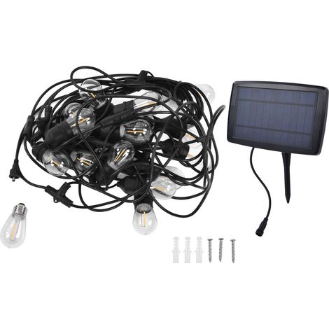 Guirlande solaire extérieure S14 IP65 15 mètres 15 ampoules LED 4 modes d'éclairage pour terrasse et jardin (1/5)