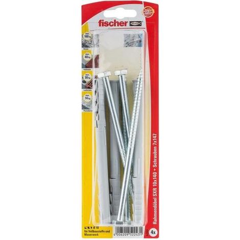 Taco de eje largo fischer sxr 10x140 ss k gris claro, 4 piezas, con tornillo 52243