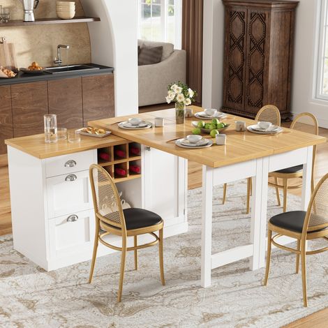 Bartisch 120-197x40x74 cm Weiß MDF mit Stauraum und 360° drehbaren Elementen (1/5)