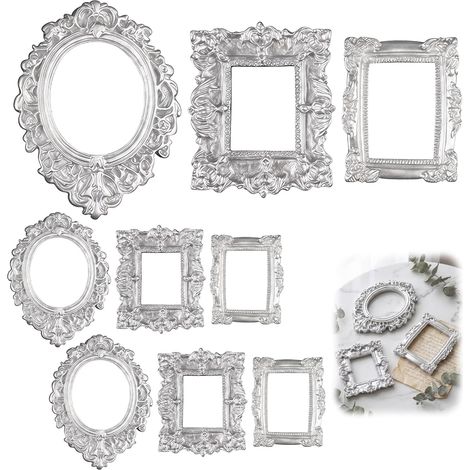Set of 9 Mini Resin Photo Frames, Small Photo Frames, Baroque Vintage Photo Frames, Mini Vintage Photo Frames, Oval and Rectangular, for Wall Decoration, Jewelry Display (1/5)