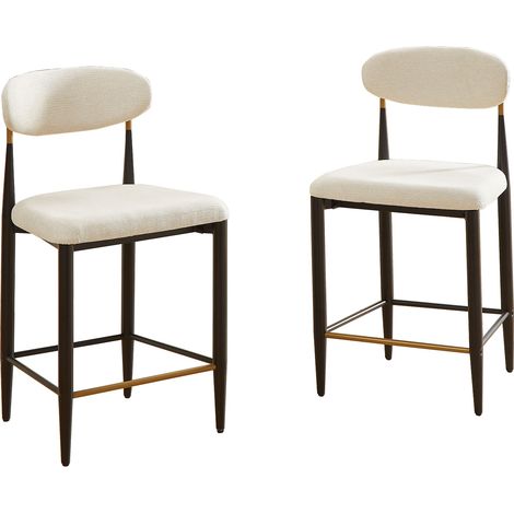 Set de 2 taburetes de bar tapizados beige, respaldo curvo ergonómico, 51 x 50 x 94 cm, HOMVRA (1/5)