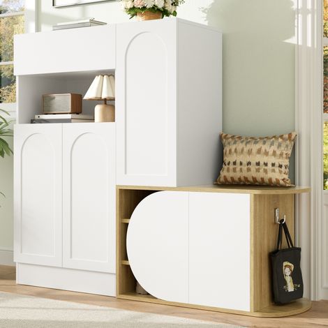 Meuble à chaussures avec banc, 1 tiroir, 5 portes, niche ouverte, 130 x 35 x 110,5 cm DESVIAE (1/5)