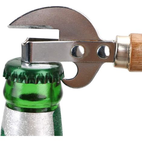 Ouvre-boîte manche bois acier inoxydable décapsuleur bouteille canette pratique bière (1/4)