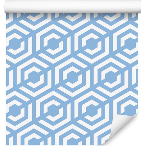 Carta da parati con motivo geometrico azzurro e bianco per soggiorno e camera da letto, 50x1000 cm (1/5)