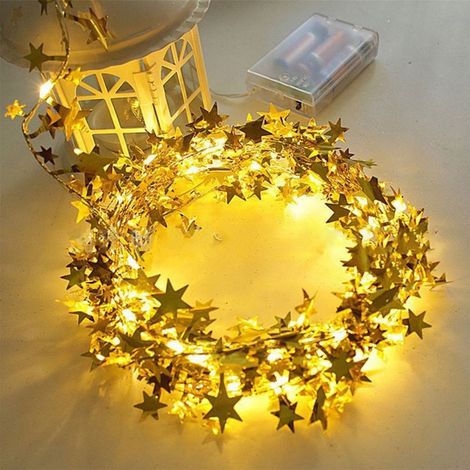 Guirlande Lumineuse Étoiles - 50 LED Blanc Chaud - Fil Flexible Alimenté Piles AA - Décoration Noël Mariage Fête Intérieur Extérieur - 1 Pièce (1/5)
