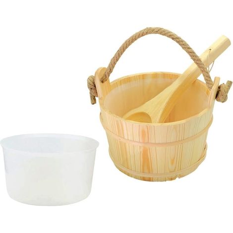 Seau de sauna en épicéa de 6 l avec doublure en plastique et poignée en corde pour sauna finlandais (1/5)