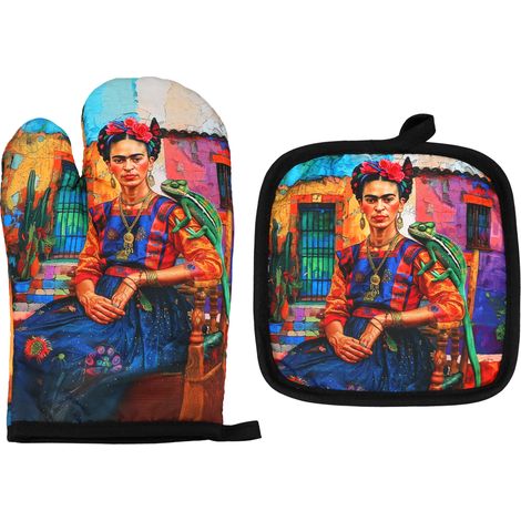 Carmani, Juego de guantes de cocina y pañuelos - Frida Kahlo/Autorretrato (1/4)