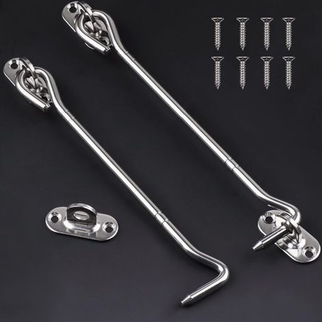 Lot de 2 loquets à œil de 8 pouces - Loquet à crochet robuste pour armoire, placard, fenêtre, porte de grange coulissante (1/4)