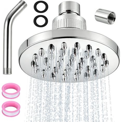 Pommeau de douche à effet pluie 15,2 cm - Haute pression - Tête de douche ronde - En acier inoxydable - Avec extension de pommeau de douche et dispositif de nettoyage pour hôtel, jardin, salle de bain (1/5)