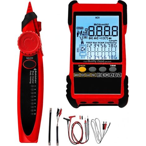 Tester per cavi di rete portatile 2 in 1, multimetro con schermo LCD retroilluminato, test PoE, misurazione della lunghezza del cavo, rilevamento di cortocircuiti