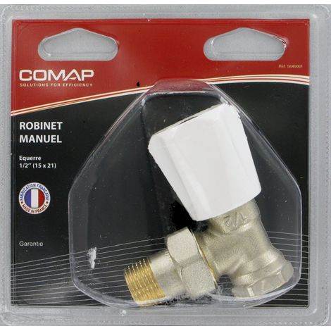 Comap – Robinet manuel équerre 1/2' (15x21) – Filetage 1/2' – Pression max 10 bar – Température max 110°C – S640001