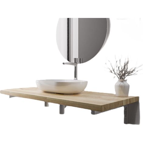 BERNSTEIN - Piano lavabo in rovere massello 120x52x7cm (LxPxA) + staffe di montaggio cromate - PUREWOOD	120 cm, cromo