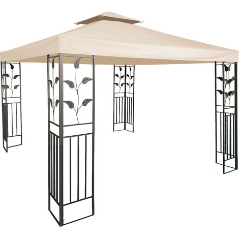 Pavillon Ersatzdach wasserdicht mit PVC Beschichtung 3 x 3 Meter - beige - Pavillondach mit Kaminabzug - Universal Garten Party Pavillon Dach Sonnenschutz