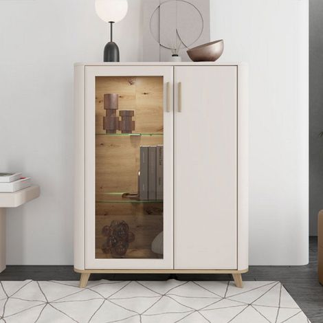Vitrina Castella, Mueble Expositor 4 Estantes, Puerta Batiente, 2 Puertas, 90x40x116,5h cm Beige (1/5)