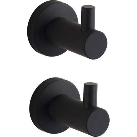Lot de 2 crochets plats pour serviettes en peinture noire, crochets muraux simples en acier inoxydable SUS304.