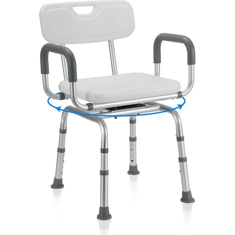 Wolketon Sedia da doccia regolabile in altezza per anziani, sedile da doccia girevole a 360° con schienale, braccioli e piedini in gomma antiscivolo (1/5)