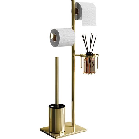 Porta carta igienica in acciaio inox con scopino e cestino angolare arrotondato. Design elegante, durevole, antiruggine e ideale per risparmiare spazio e colore. (1/5)