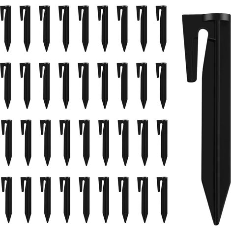 Lot de 50 sardines en plastique noir - Piquets d'ancrage au sol en polypropylène - Fixation pour câble de délimitation de robot tondeuse - Toile anti-mauvaises herbes - Toile de jardin - 8,5 cm (1/5)