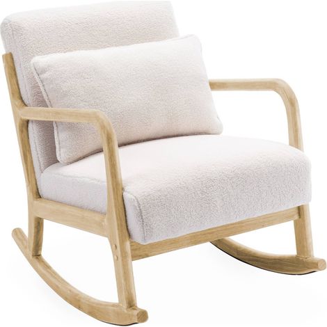 sweeek - Schaukelstuhl Holz und boucle Stoff - Lorens Rocking, Bouclé, Creme (1/5)