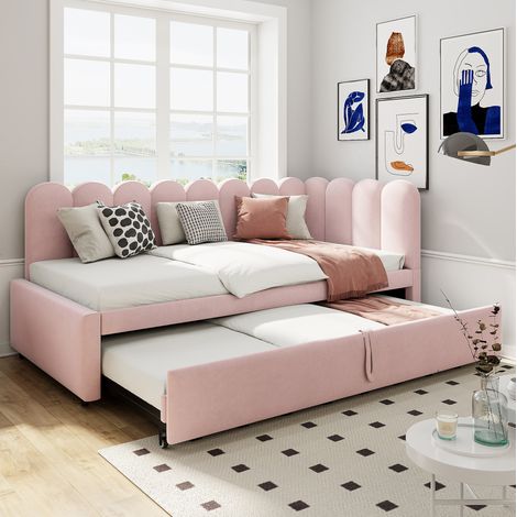 letto salvaspazio 90x200 estraibile velluto rosa OKMYHOME (1/5)