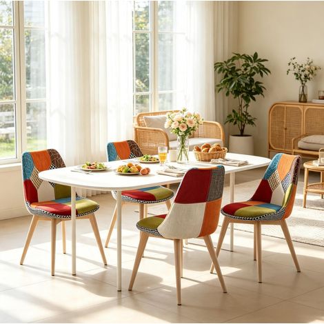 Set di 4 sedie 56x47x81,5 cm in lino e legno multicolore per sala da pranzo – MEUBLIV (1/5)