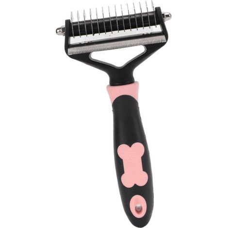 Pettine districante a doppia faccia per animali domestici, con lame metalliche affilate per rimuovere facilmente nodi e grovigli, rosa.