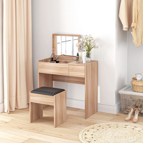 Schminktisch mit Hocker, Schminktisch mit Spiegel, Klappdeckel und Aufbewahrungsboxen, 80 x 40 x 79 cm und 40 x 30 x 40 cm