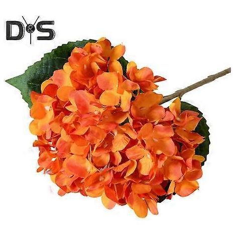 Hortensia artificiel avec tige à feuilles vertes, fleur artificielle réaliste, centre de table pour mariage, maison ou bureau, composition florale. Branche de fleurs artificielles.orange (1/5)