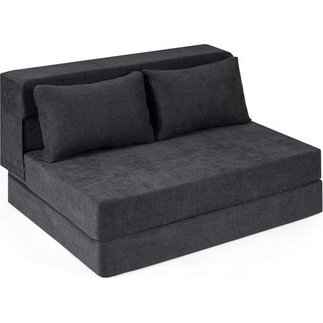 COSTWAY 3 en 1 Canapé Convertible 2 Place, Canapé-Lit Pliant avec 2 Coussins, Chauffeuse, Chaise de Sol, Matelas Futon Pliable, pour Salon, Bureau, Appartement, Invités (Gris) (1/5)