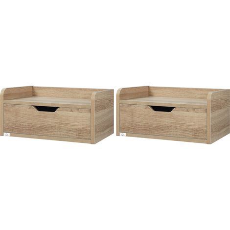 Set aus 2 wandmontierten Nachttischen mit Schublade, Tischplatte in Holzoptik, 40 x 30 x 19,5 cm