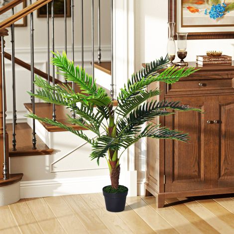 Planta artificial de Cycas, 123 cm de altura, planta artificial para interior y exterior con maceta incluida, decoración para el hogar y el jardín.