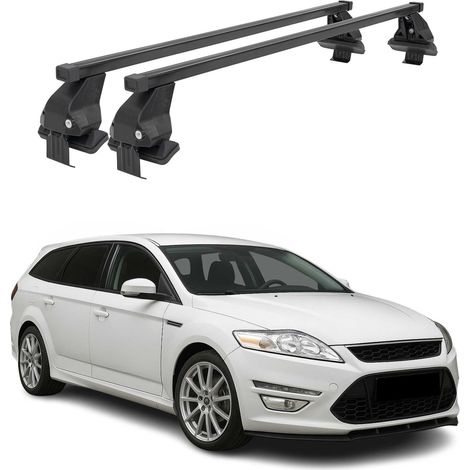 OMAC Dachträger Querträger Stahl für Ford Mondeo III Liftback Turnier 2007-2014 – Abschließbar – City-Crash-getestet – DIN 75302:2019 – ISO/PAS 11154:2006 – Max. 50 kg Schwarz (1/5)