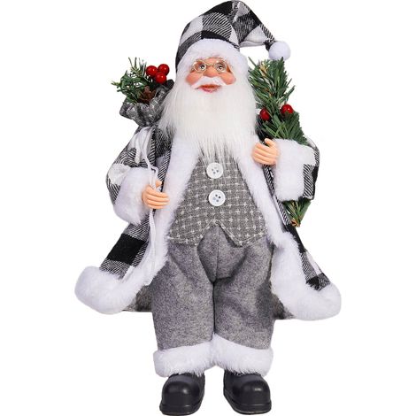 Poupée de père noël de 12 pouces, Collection mignonne de dessin animé, ornement debout pour la maison, décoration de fenêtre d'exposition, noir et blanc, Style E (1/5)