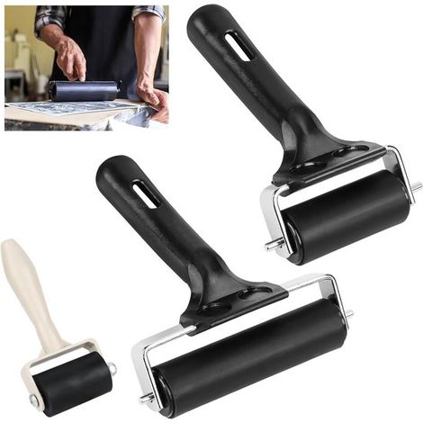 Gummiwalzensets für Farbe und Linoleumdruck – 3 cm, 5 cm und 10 cm – Malerwalzen – Gummidruckwalzen mit Griffen (1/5)