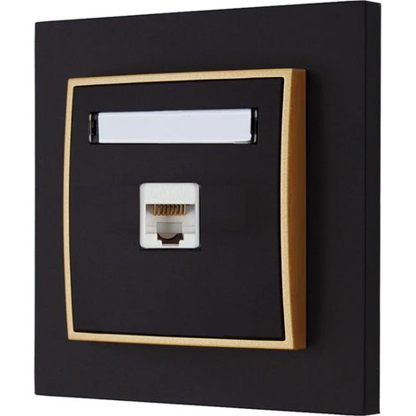 1x Internet-Steckdose mit Rahmen Karlik Mini, Farbe Mattschwarz/Gold (1/3)