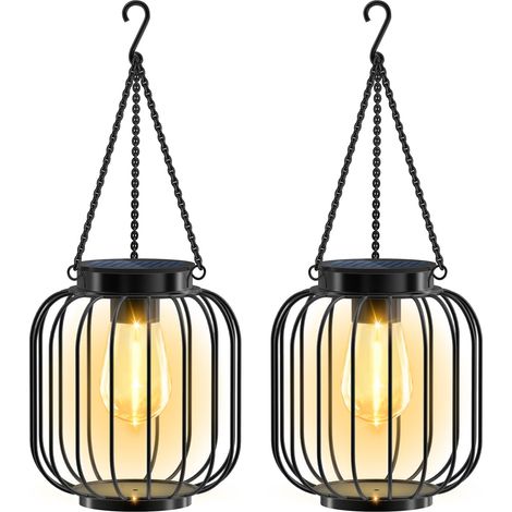 Lanternes suspendues en métal, 2 pièces, lumières solaires d'extérieur étanches, lampes solaires améliorées solaires, plus lumineuses (1/5)