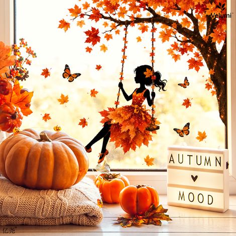 1 pièce Sticker fenêtre automne repositionnable, décoration vitres avec feuilles et papillons pour Halloween et maison (1/5)