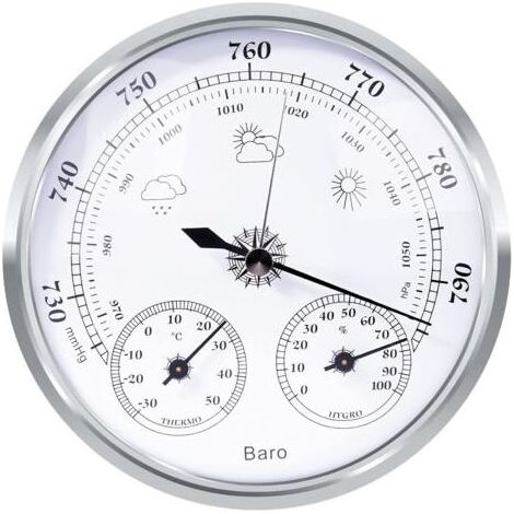 Analog weather station – Analog weather station for indoor and outdoor use – consisting of barometer, thermometer and hygrometer (silver, 128 mm) (1/5)