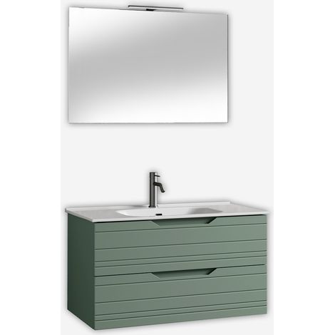 Mobile bagno sospeso con specchio e lavabo Solmira 100 - Verde