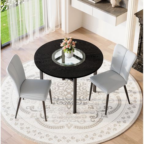 Ensemble table et chaises ronde 100 cm, 2 places, effet bois noir et gris clair HAVRYA (1/5)