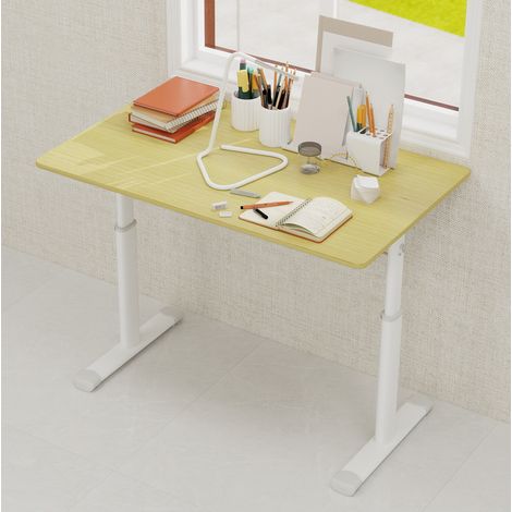 Escritorio de estudio ajustable en altura color madera de metal y madera con manivela (1/5)