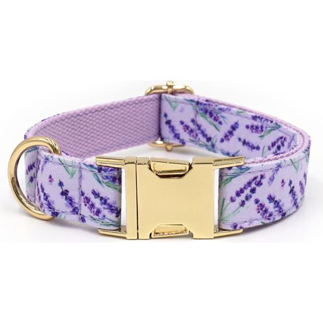 Collier pour chien floral motif fruits et lavande, taille S, ajustable, boucle dorée, velours doux (1/2)