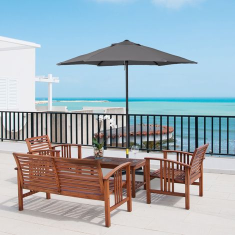 Parasol jardin 2x2m 6 lattes ventilation air aluminium métal polyester, gris foncé