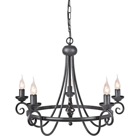 Elstead Harlech - Lampadario a 5 luci finitura nera