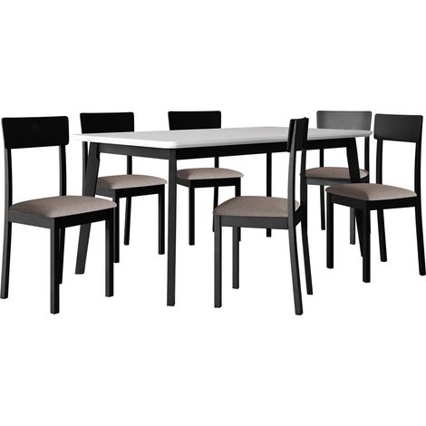 Conjunto de mesas y sillas para comedor Victorville 350, Blanco + Negro, 75x90x160cm, Diámetro: 0, Número de asientos: 6, Estilo: Contemporary (1/5)