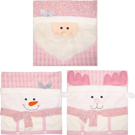 Juego de 3 fundas rosas navideñas para sillas o taburetes, ideales para comedores, banquetes y decoraciones navideñas. (1/5)