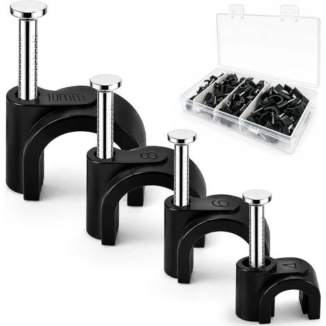 Lot de 80 clips de câble ronds robustes et durables pour montage mural (4 mm, 6 mm, 8 mm, 10 mm) pour Ethernet, téléphone, TV, câble USB (1/5)